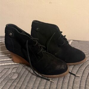Women’s Black Suede Lace-Up Wedge Ankle Boots